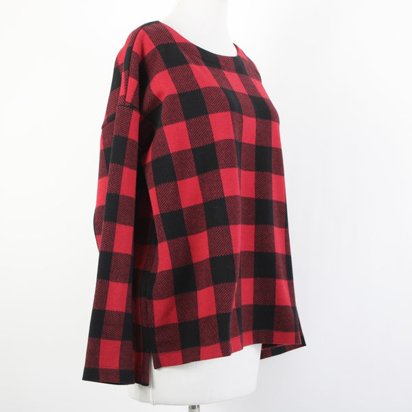 J Jill NEW $79 Sz M Scarlt Black Red Plaid Cotton Polyester Spandex Sweater