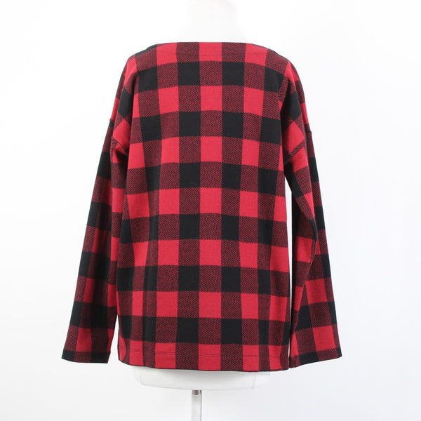 J Jill NEW $79 Sz M Scarlt Black Red Plaid Cotton Polyester Spandex Sweater