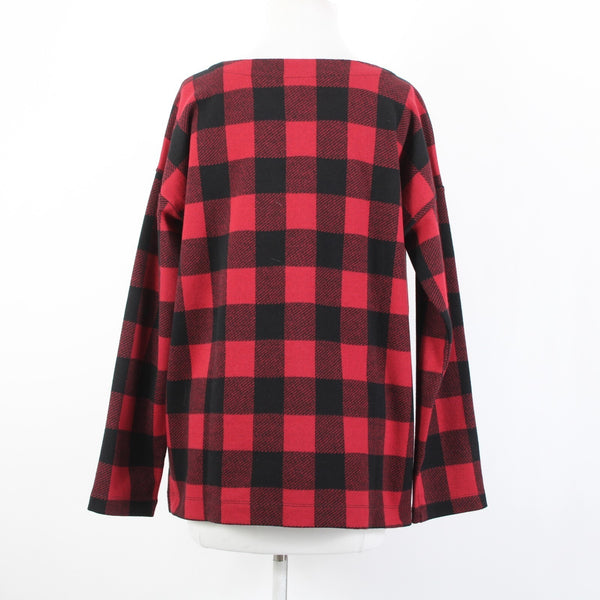 J Jill NEW $79 Sz M Scarlt Black Red Plaid Cotton Polyester Spandex Sweater