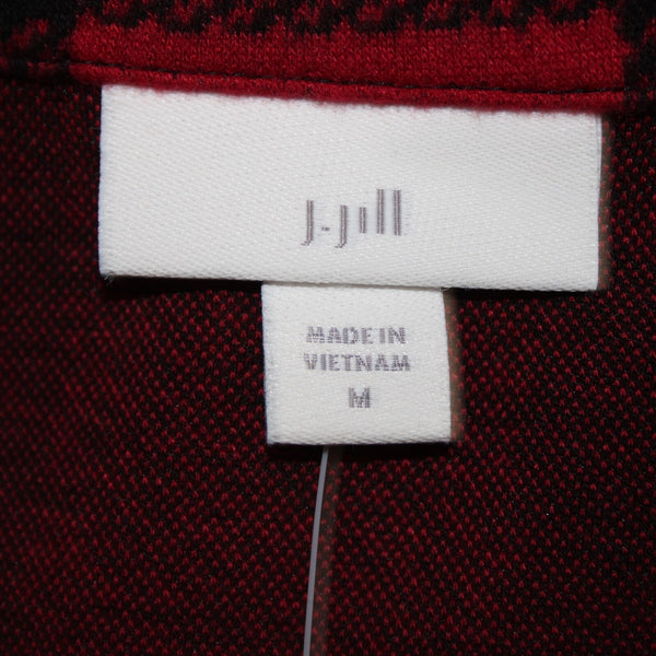 J Jill NEW $79 Sz M Scarlt Black Red Plaid Cotton Polyester Spandex Sweater
