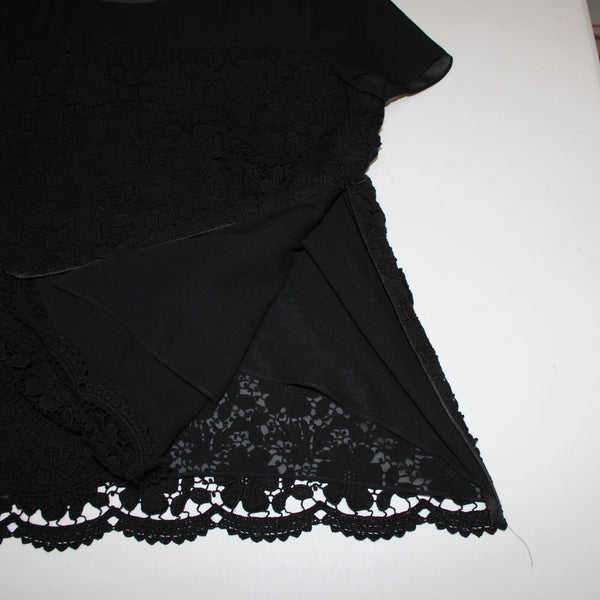 St John Sz 4 Black Sheer Lined Lace Overlay Floral Cotton Rayon Silk Dressy Top