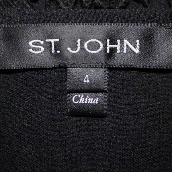 St John Sz 4 Black Sheer Lined Lace Overlay Floral Cotton Rayon Silk Dressy Top