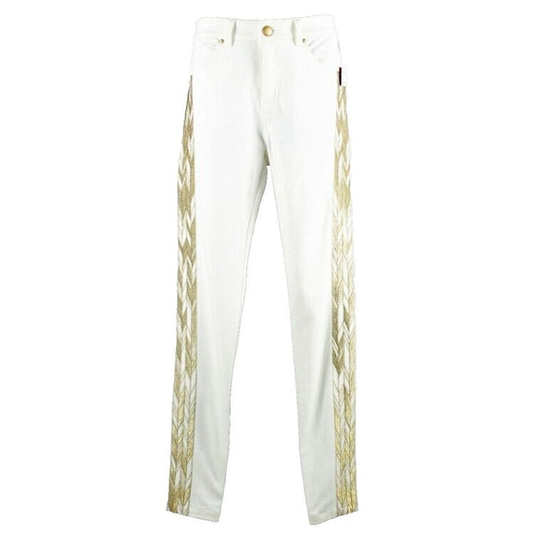 V Christina NEW Sz 2 x 30 Ivory Gold Embroidered Rayon Poly Spandex Pant