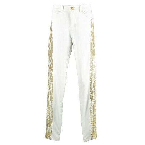 V Christina NEW Sz 2 x 30 Ivory Gold Embroidered Rayon Poly Spandex Pant