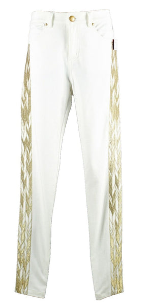 V Christina NEW Sz 2 x 30 Ivory Gold Embroidered Rayon Poly Spandex Pant