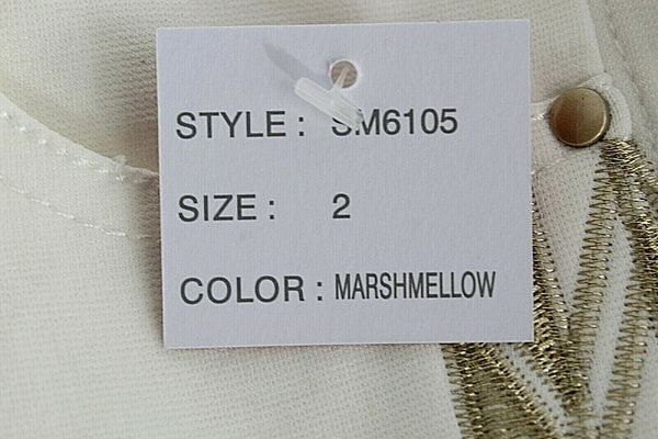 V Christina NEW Sz 2 x 30 Ivory Gold Embroidered Rayon Poly Spandex Pant