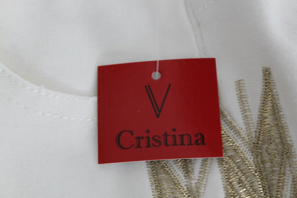 V Christina NEW Sz 2 x 30 Ivory Gold Embroidered Rayon Poly Spandex Pant