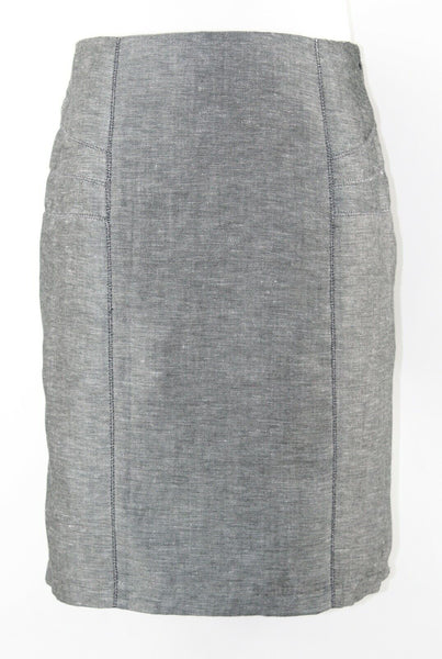 Kenar Sz 8 Gray Straight Linen Polyester Viscose Lined Pencil Skirt