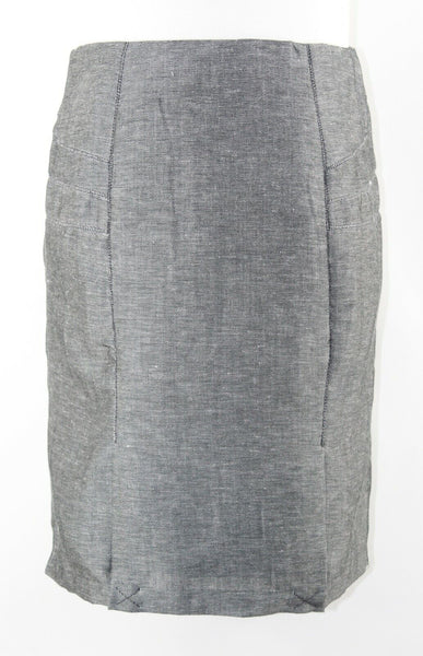 Kenar Sz 8 Gray Straight Linen Polyester Viscose Lined Pencil Skirt