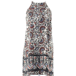 Tyche Sz S Beige Black Blue Red Multi Keyhole Back 100% Poly Shift Dress