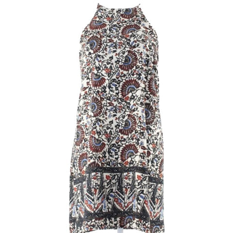 Tyche Sz S Beige Black Blue Red Multi Keyhole Back 100% Poly Shift Dress