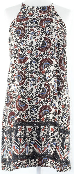 Tyche Sz S Beige Black Blue Red Multi Keyhole Back 100% Poly Shift Dress