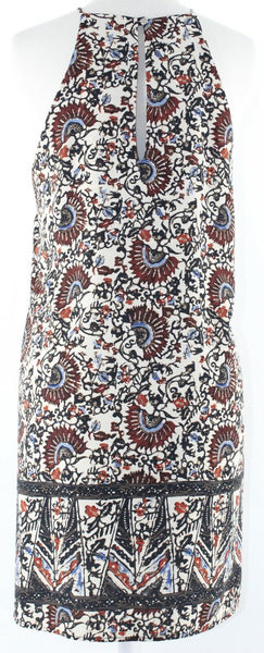 Tyche Sz S Beige Black Blue Red Multi Keyhole Back 100% Poly Shift Dress