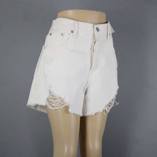 Aeropostale NEW $55 Sz 12 x 5 White Distressed High Rise Cut Off Cotton Shorts