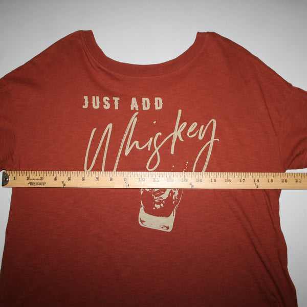 Shyanne Sz M Rust Brown Tan Just Add Whiskey Graphic Hi Lo 100% Cotton Top
