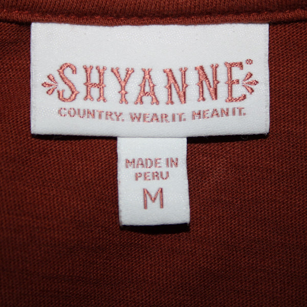 Shyanne Sz M Rust Brown Tan Just Add Whiskey Graphic Hi Lo 100% Cotton Top