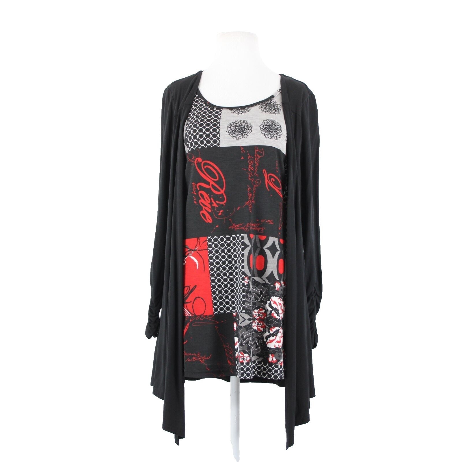 Joseph Ribkoff Sz 8 Black Red Gray Asymmetrical Geometric No Fabric Label Top