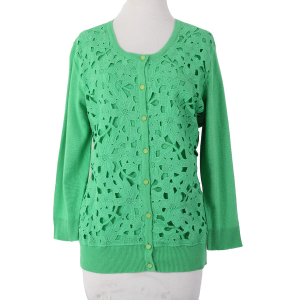 New York And Company Cardigan Sweater NEW $50 Sz XL Green Embroidered Cotton