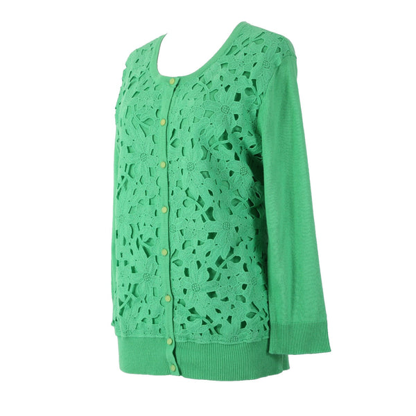 New York And Company Cardigan Sweater NEW $50 Sz XL Green Embroidered Cotton