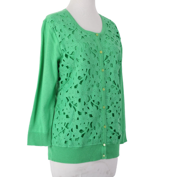 New York And Company Cardigan Sweater NEW $50 Sz XL Green Embroidered Cotton