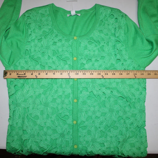 New York And Company Cardigan Sweater NEW $50 Sz XL Green Embroidered Cotton