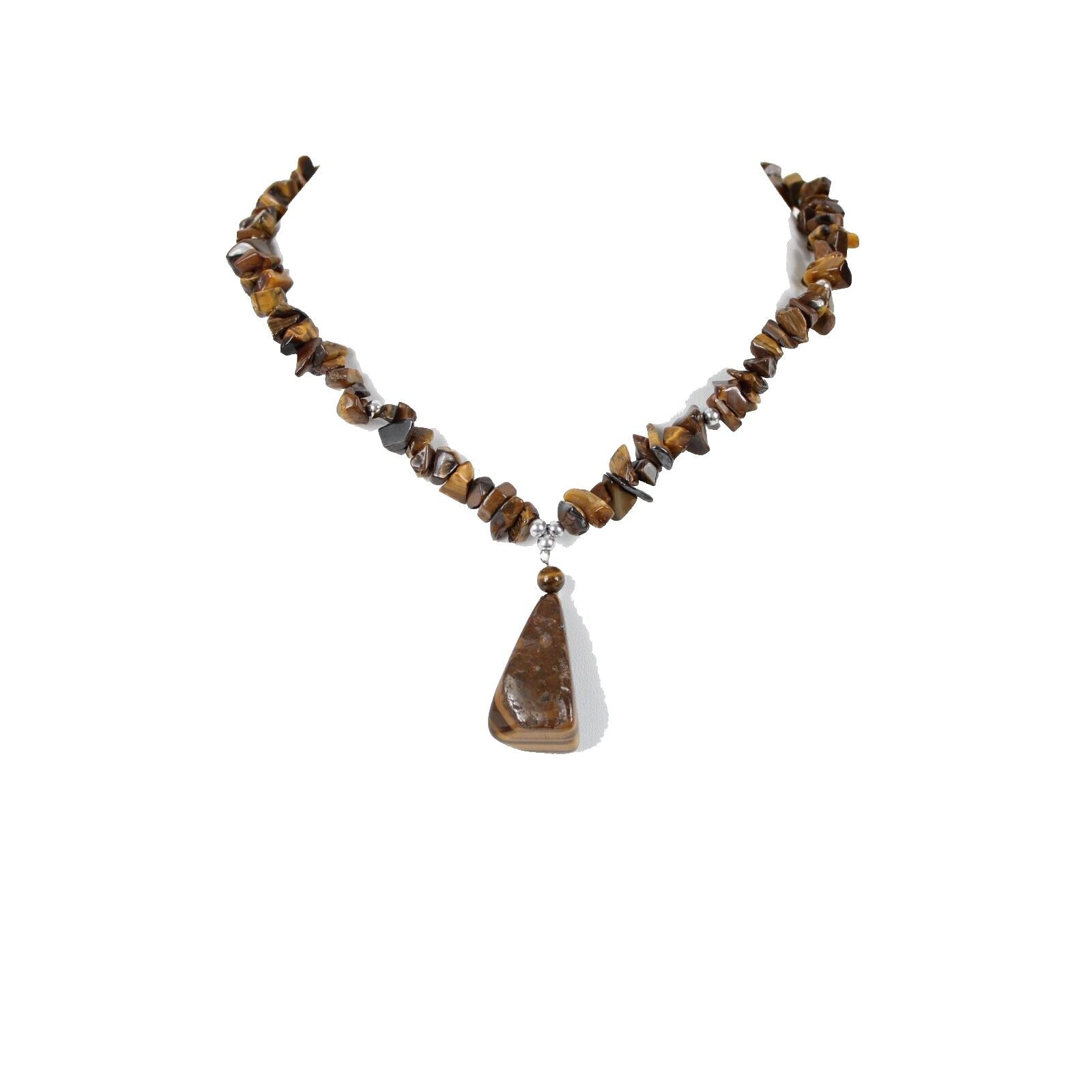Tigers Cats Eye Stone Barrel Clasp Closure 17" Necklace