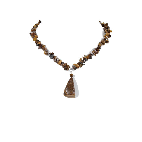 Tigers Cats Eye Stone Barrel Clasp Closure 17" Necklace