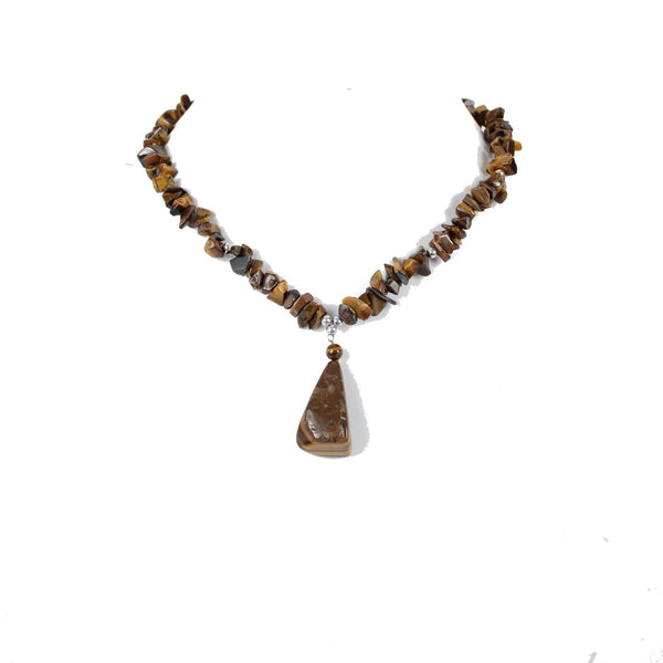Tigers Cats Eye Stone Barrel Clasp Closure 17" Necklace