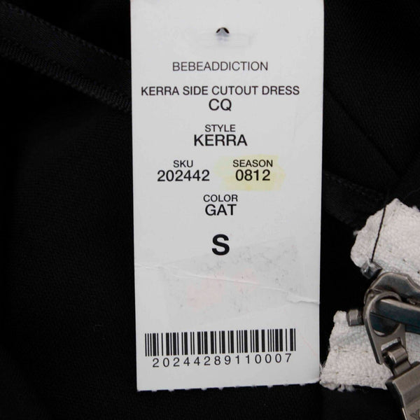 Bebe Addiction NEW Kerra Sz S Black White Zip Side Open Side Poly Spandex Dress