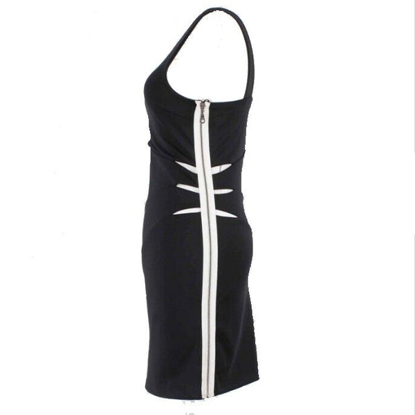 Bebe Addiction NEW Kerra Sz S Black White Zip Side Open Side Poly Spandex Dress