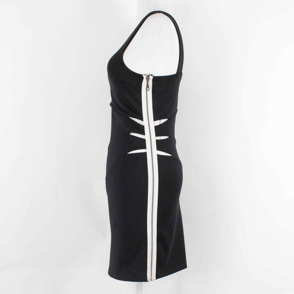 Bebe Addiction NEW Kerra Sz S Black White Zip Side Open Side Poly Spandex Dress