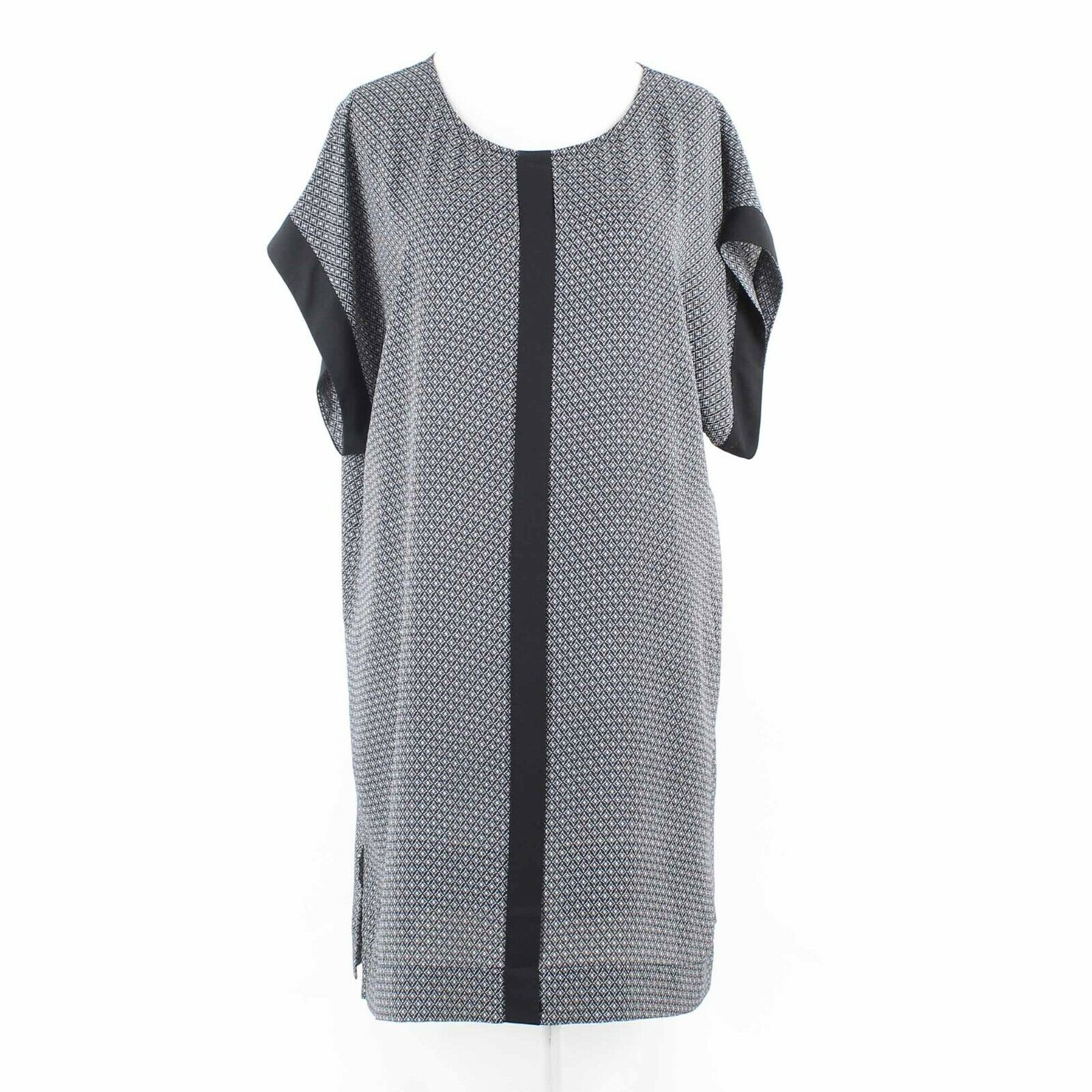 H&M Sz 8 Navy Blue White Kimono Sleeves Split Sides Pullover Woven Dress