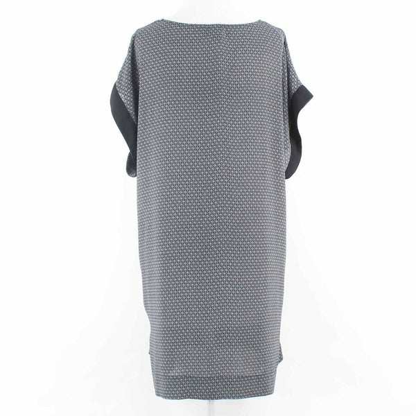 H&M Sz 8 Navy Blue White Kimono Sleeves Split Sides Pullover Woven Dress