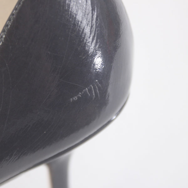 Jimmy Choo Heels Sz 39.5 Black Peep Toe Micro Gathered Leather 3.5" AS IS Heels
