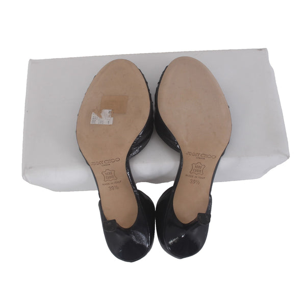 Jimmy Choo Heels Sz 39.5 Black Peep Toe Micro Gathered Leather 3.5" AS IS Heels