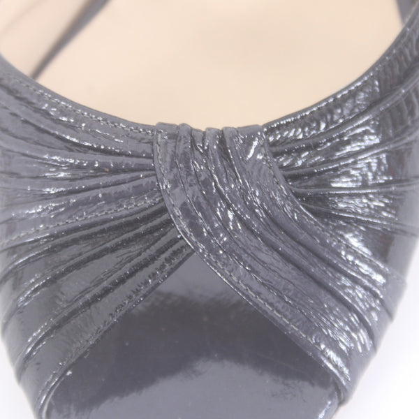 Jimmy Choo Heels Sz 39.5 Black Peep Toe Micro Gathered Leather 3.5" AS IS Heels