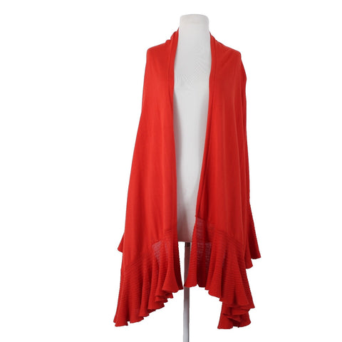 Cabi NEW $59 Sz OS Spicy Orange Ruffles Cotton Viscose Nylon Wrap Shawl Sweater