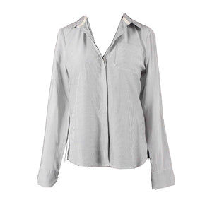 J Brand NEW $245 Sz XS Gray White Stripe Button Up Slits Lyocell Blend Top