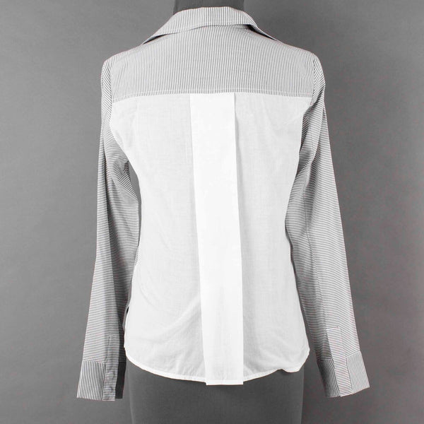 J Brand NEW $245 Sz XS Gray White Stripe Button Up Slits Lyocell Blend Top