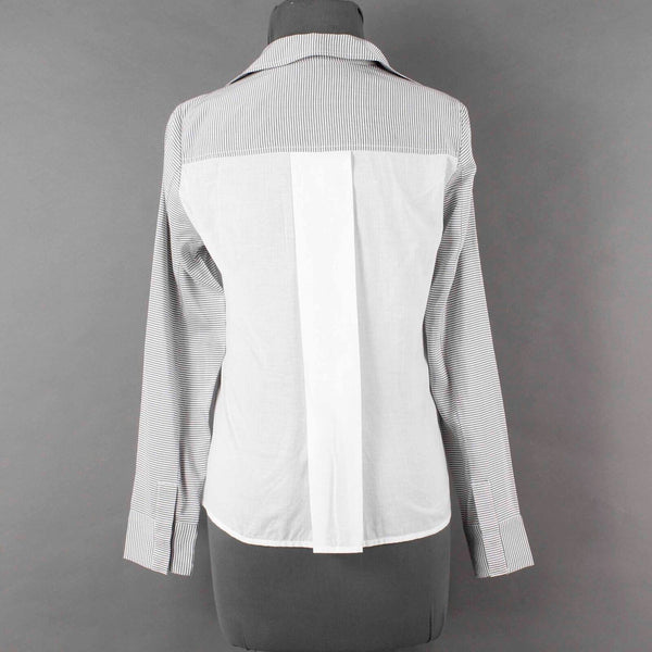 J Brand NEW $245 Sz XS Gray White Stripe Button Up Slits Lyocell Blend Top