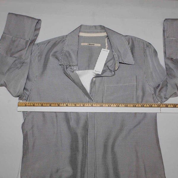 J Brand NEW $245 Sz XS Gray White Stripe Button Up Slits Lyocell Blend Top