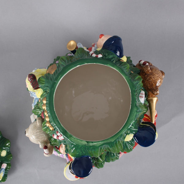 Spode Cookie Jar Christmas Tree Hand Painted Earthenware 2 Pc 13" Cookie Jar