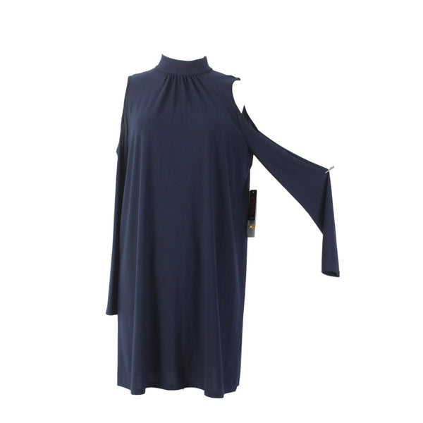 Kensie Dress NEW Sz M Navy Blue Cold Shoulder Turtleneck Poly Spandex Dress