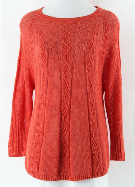 Rosie Neira Sz S Dark Coral Loose Weave Linen Boho Viscose Cotton Sweater