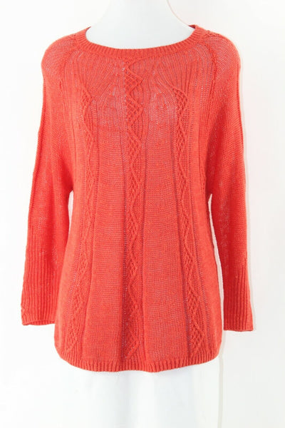 Rosie Neira Sz S Dark Coral Loose Weave Linen Boho Viscose Cotton Sweater