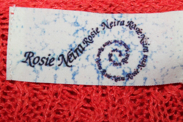 Rosie Neira Sz S Dark Coral Loose Weave Linen Boho Viscose Cotton Sweater