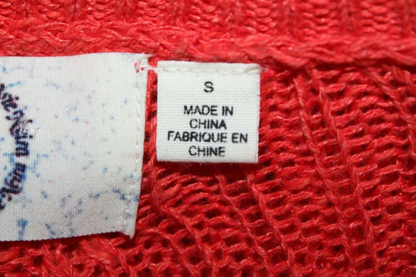 Rosie Neira Sz S Dark Coral Loose Weave Linen Boho Viscose Cotton Sweater