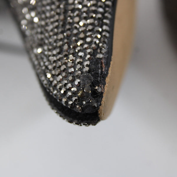 INC Ishani Sz 9M Black Silver Rhinestones Fringe Man Made Fabric 3.5" Calf Boot