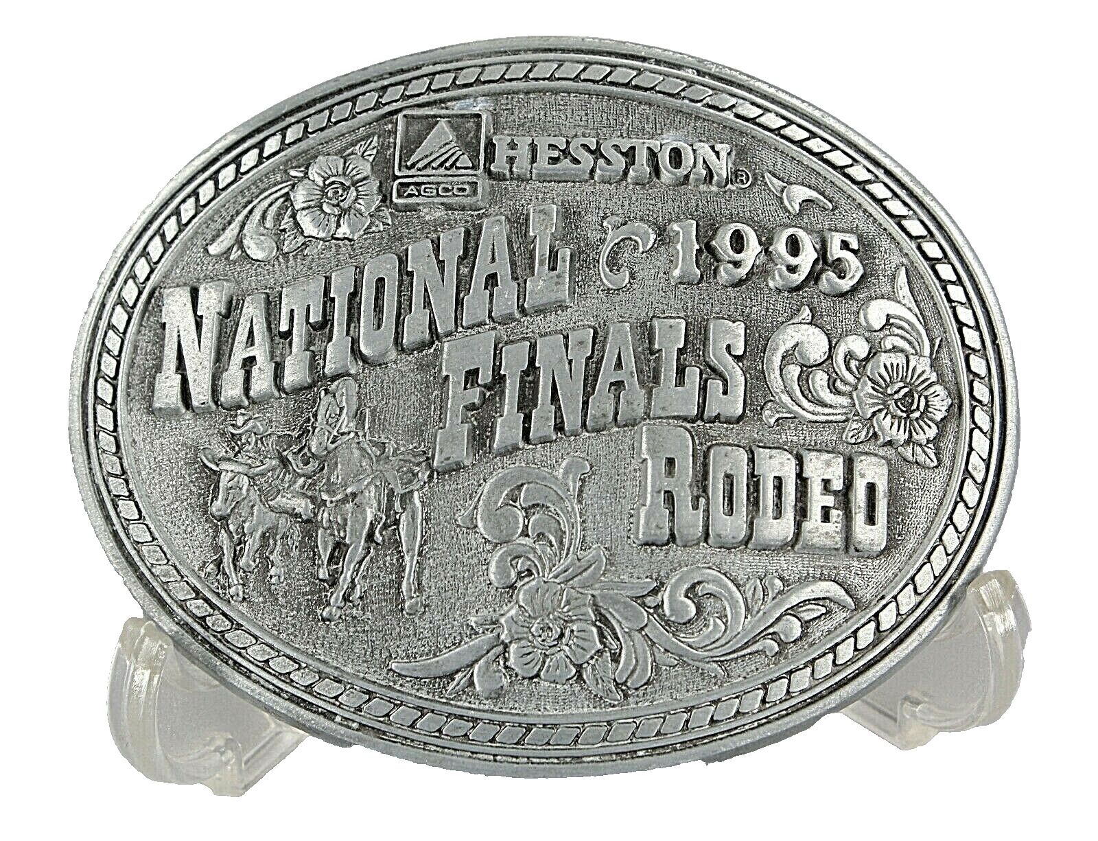 AGCO Hesston Sz 3.75 x 3 Pewter 1995 National Finals Rodeo Belt Buckle