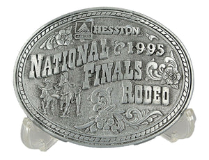 AGCO Hesston Sz 3.75 x 3 Pewter 1995 National Finals Rodeo Belt Buckle